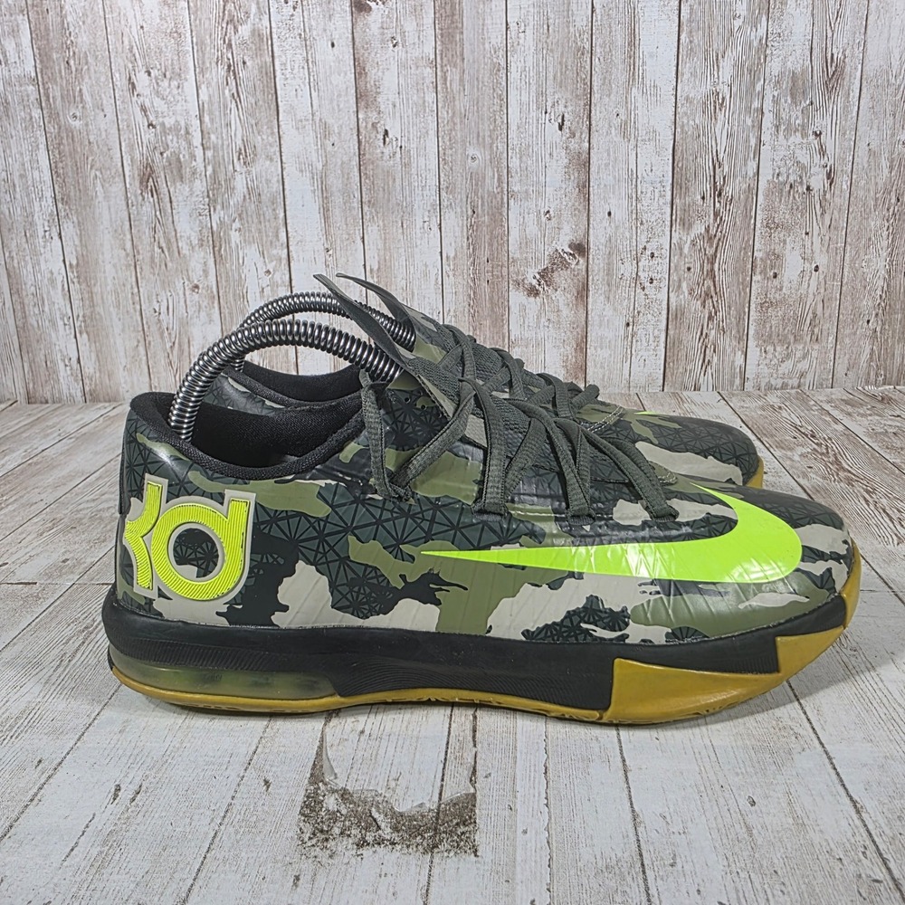 Nike KD 6 GS Camo Dark Mica Green Volt Black 599477-301 Mens 7Y Basketball Shoes